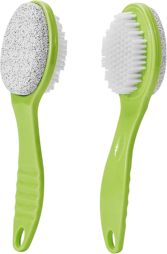 Foot Callus Remover, Double-Sided Pumice Stone Brush for Feet, 2 Pack Foot File Scrubber for Home Feet Care, Multi Purpose Pedicure Tools with Handle for Dead Skin Remover in Shower, Green