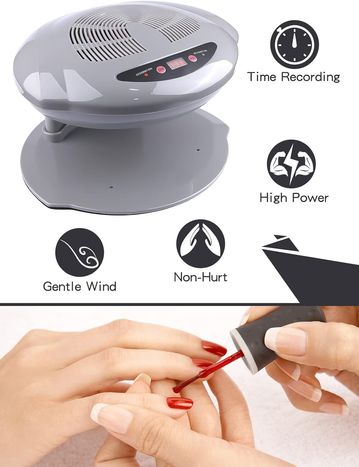 Kalolary Nail Lamp, 400W Air Nail Dryer Nail Fan Hair Dryer for Hands and Feet Nail Polish Automatic Sensor Warm Cool Breeze Use at Home and Salon (Grey)