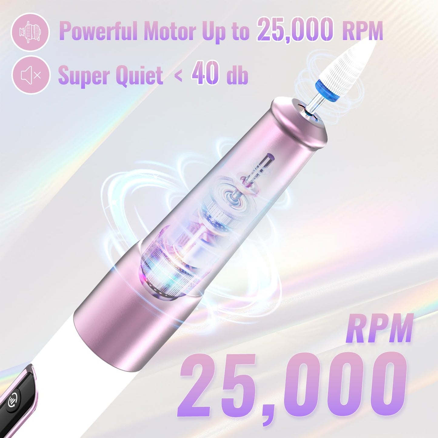 Nail Drill Cordless, Electric Nail File 12 in 1 with LED Display, Nail Drill Machine Professional Portable Rechargeable E File for Gel Acrylic Manicure Pedicure Set with 5 Speeds Purple