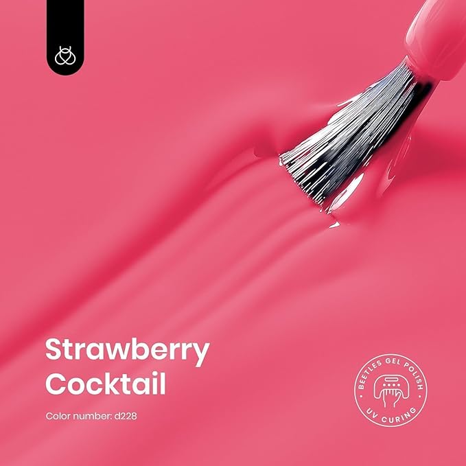beetles Pink Gel Nail Polish,15 ml Strawberry Solid Bright Color Soak Off LED UV Lamp DIY Decoration Manicure Art Design Salon at Home Strawberry Cocktail Collection Gel Polish for Women