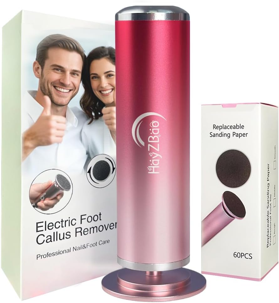 High Torque Electric Foot File - Callus Remover for Feet,Adjustable Speed Foot File with 60 Pcs Sandpaper Discs,Professional Pedicure Tool for Dead Skin and Calluses (Gradient Pink)