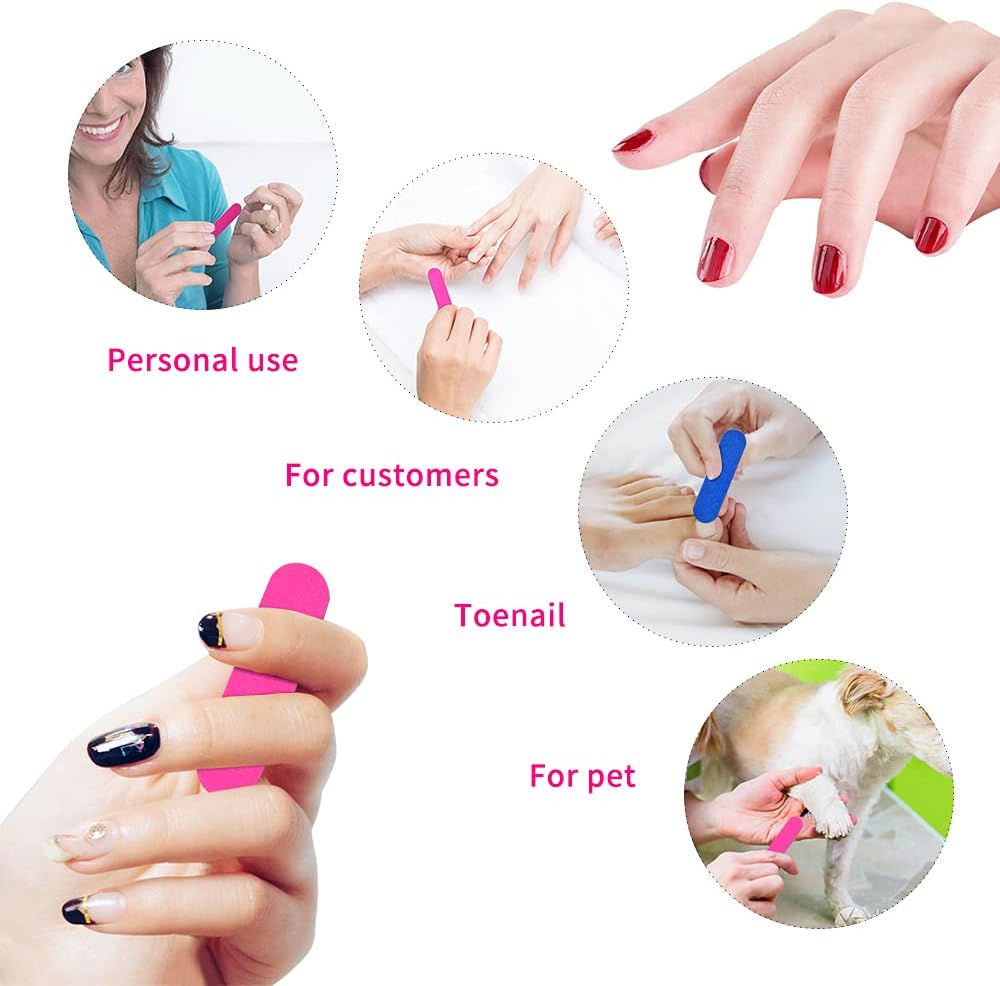 Mini Nail File Bulk 300Pcs (180/240 Grit), Disposable Nail Files Double Sided Emery Boards Home or Professional Manicure Tools(Blue and Pink)