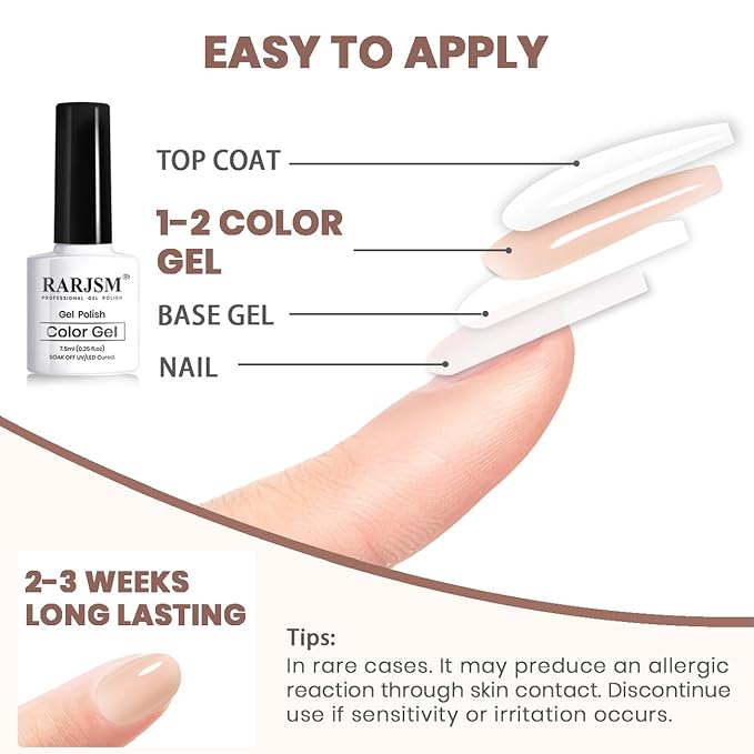 RARJSM Nude Gel Nail Polish Sheer Jelly Gray Pale Pink Gel Polish Set of 6 Transparent Colors Clear Light Brown Gray Purple Neutral Nuded Nail Varnish LED UV Curing Requires 7.5ml for Home Salon