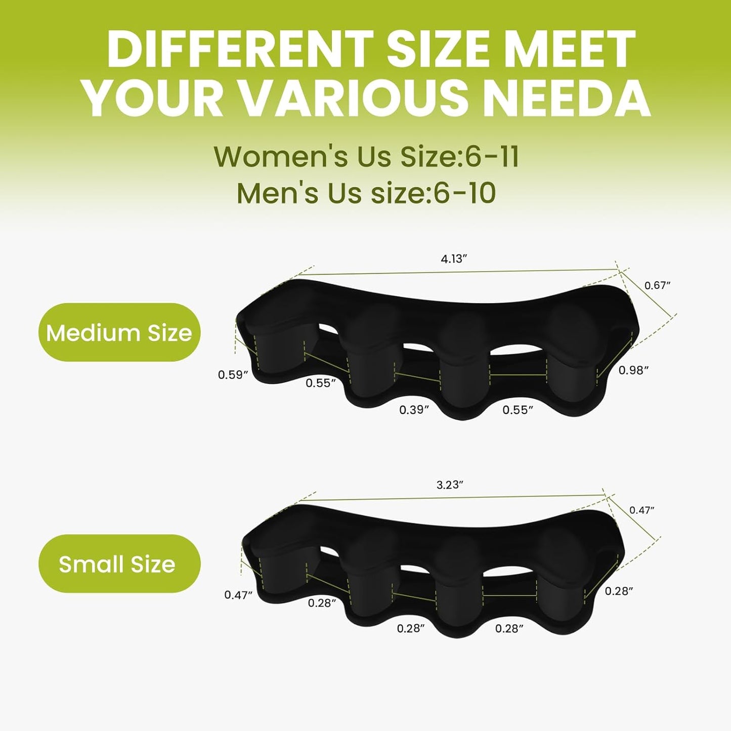 Bukihome Toe Separators, 4 Pair Soft Gel Toe Spacers to Correct Bunions, Claw Toes,Hammer Toes, Foot Pain for Women & Men,Black+S