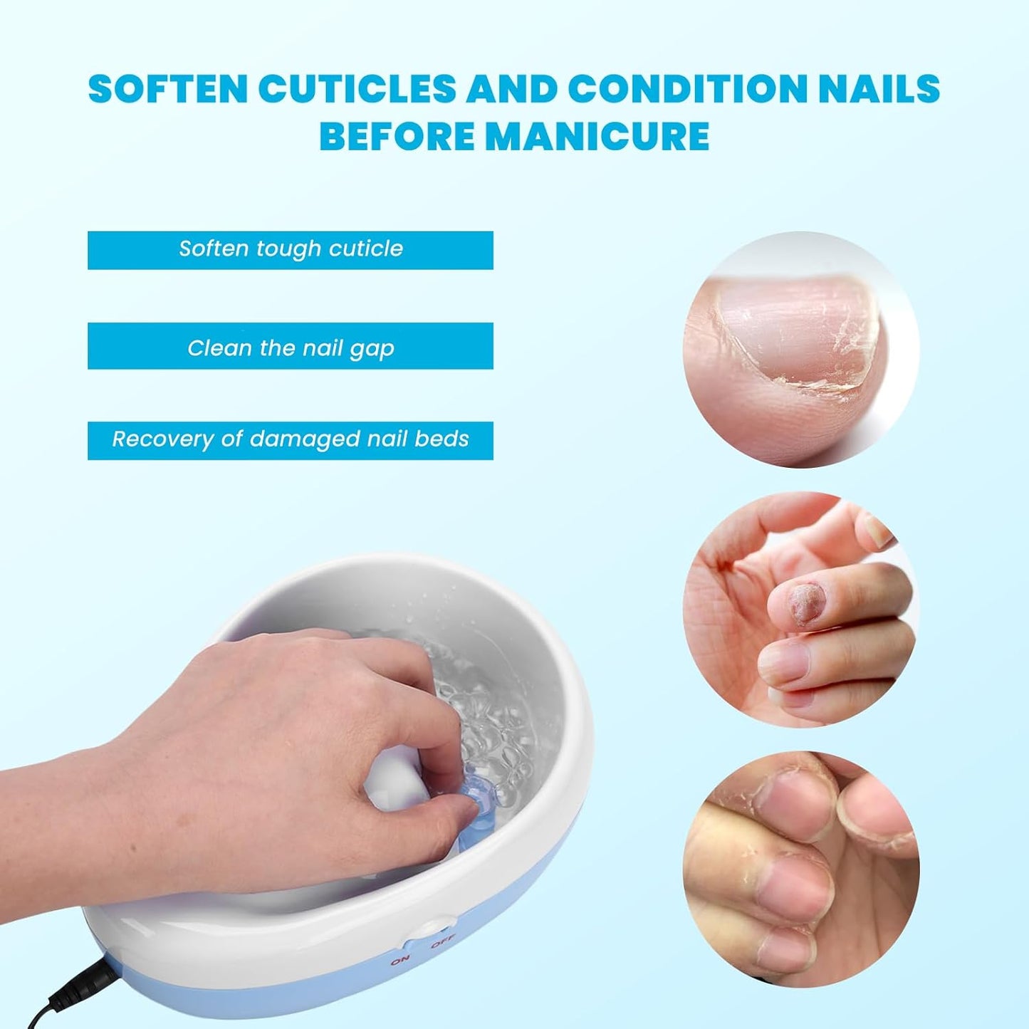 Electric Nail Soaking Bowl, Fast Nail Polish Remover Machine, Electric Nail Soak off Bowl Hand SPA Manicure Bowl for Nail Care Salon Home DIY Nail Art (US)