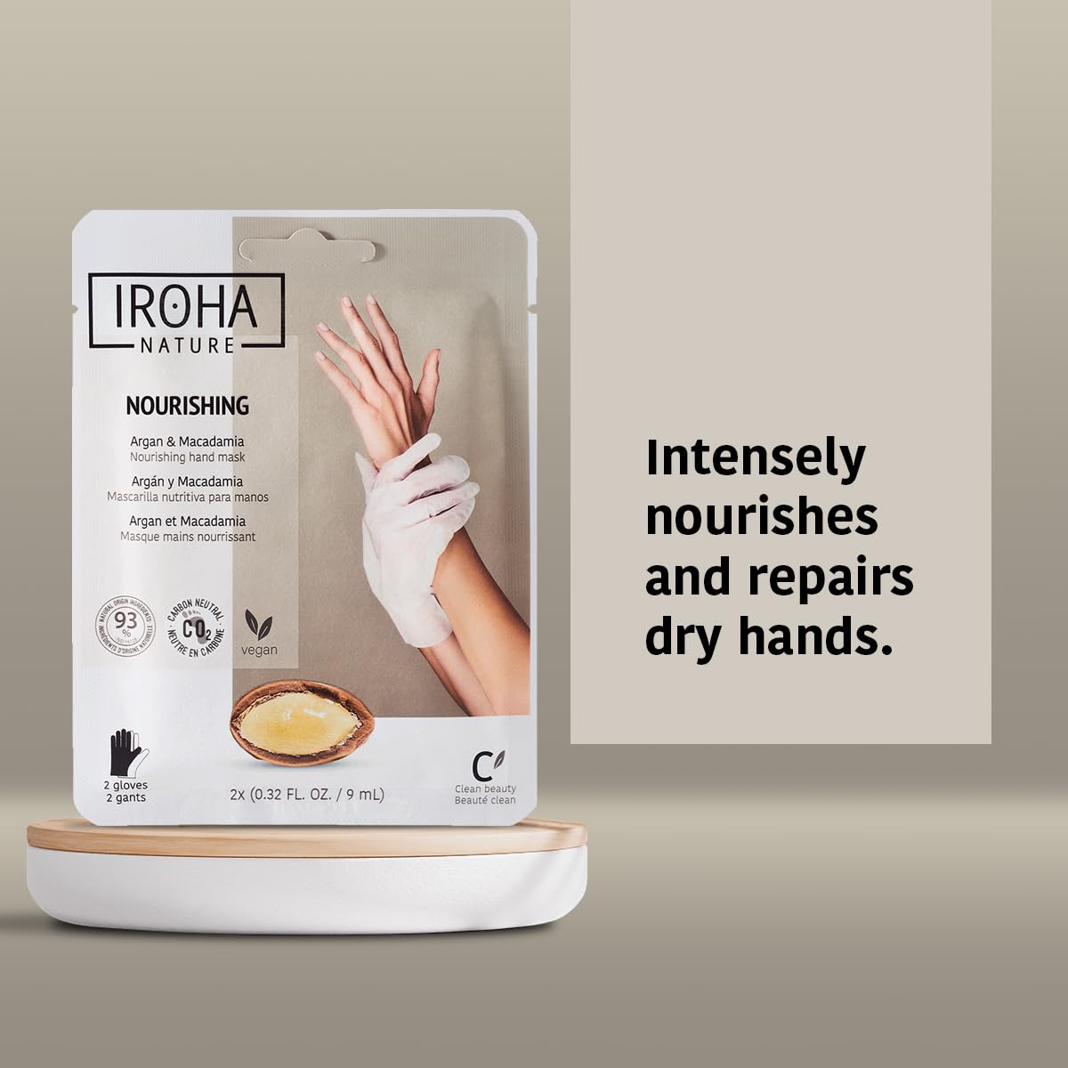 IROHA NATURE Nourishing Hand Mask Gloves | 4 Pairs | Argan & Macadamia Oil | Intense Nutrition for Dry Hands | 93% Natural Ingredients | Vegan
