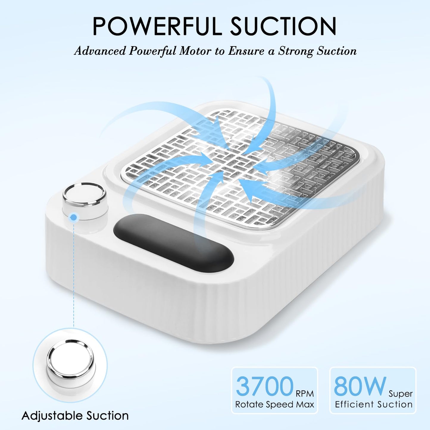 80W Nail Dust Collector with Reusable Filter for Acrylic Gel Nails, Vacuum Fan Dust Collector for Beginner, Adjustable Nail Vacuum Suction Fan for Manicure Pedicure at Salon or Home