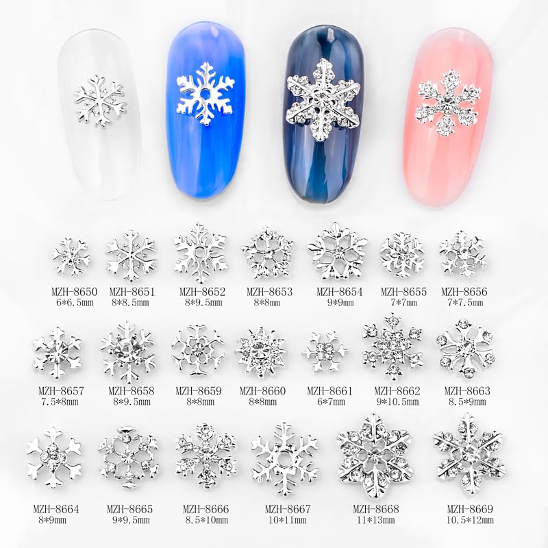 Christmas Nail Charms 20pcs Silver Snowflake Nail Art Charms with Diamond Design Winter Nail Jewelry Supplies Xmas Snowflakes Nail Decoration for Women Girls DIY Manicure Decorative Accessories