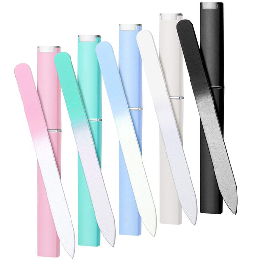 5 Pack Glass Nail Files with Case Crystal Glass Fingernail Files Double Sided Glass Nail File Mixed Color Manicure Set for Gentle Nail Care Christmas Gifts Stocking Stuffers for Women