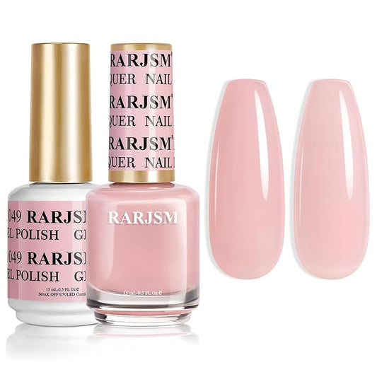 RARJSM Light Pink Nude Gel Nail Polish 2pcs Set,Gel and Lacquer Combo,Light Pink Air Dry Nail Lacquer and Nude Pink Gel Polish LED UV Curing Requires French Manicure DIY Nail Art Home Salon 15ml