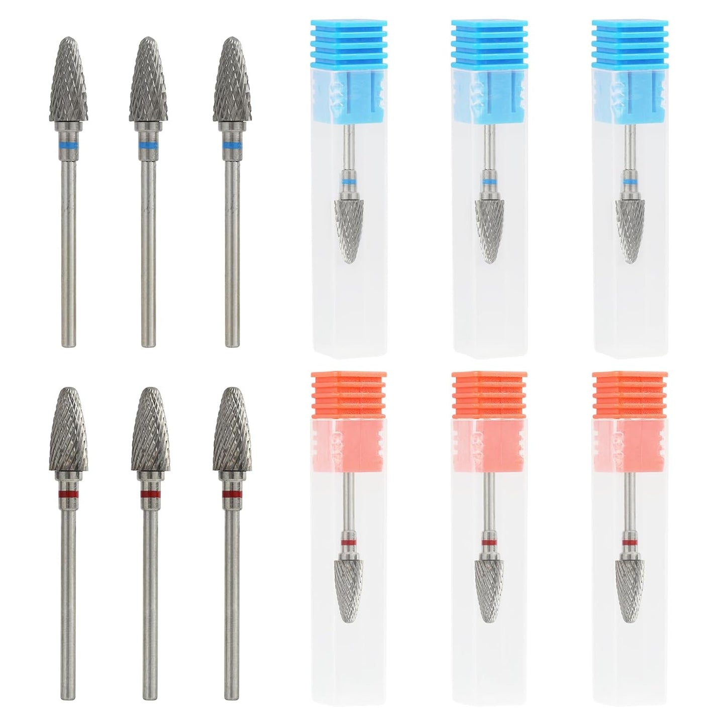 6 Pack 3/32" 5 in 1 Professional Carbide Nail Drill Bits Sets with Case, Tungsten Safety Drill Bits Tech Cuticle Bit Fast Remove for Manicurist Nail Salon Manicure Pedicure Gel Polishing (Round Head)