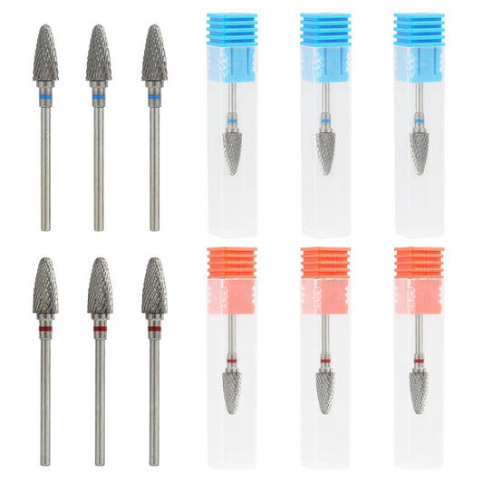 6 Pack 3/32" 5 in 1 Professional Carbide Nail Drill Bits Sets with Case, Tungsten Safety Drill Bits Tech Cuticle Bit Fast Remove for Manicurist Nail Salon Manicure Pedicure Gel Polishing (Round Head)
