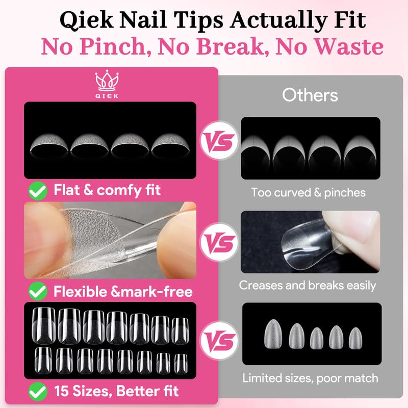 Short Square Fake Nail Tips - 15 Sizes 240 PCS Clear French Half Matte Press On False Nail Tips Pre-shaped Full Cover Gel Nail Tips Extensions Thick Long Lasting for DIY Beginners& Salon Manicure