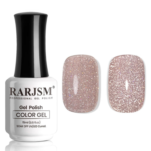 RARJSM Reflective Rainbow Glitter Gel Nail Polish Nude Gray Brown Sheer Jelly Gel Polish Flash Diamond Sparkle Silver Shimmer Pigment Soak off Curing Requires 15ml Single Bottle for Home Salon