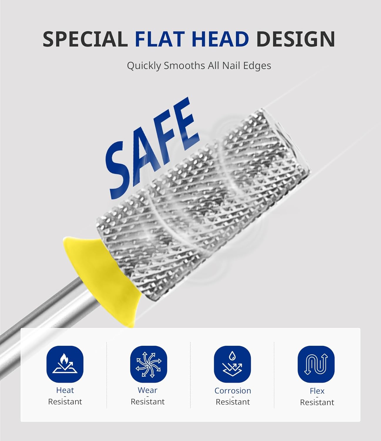 AIRSEE Tungsten Carbide Acrylic Nail Drill Bit Efile Electric File Machine Head Tip for Manicure Polishing Art Remove Gel 3/32" 2 Way Professional Tech Flat Top Tapered Barrel Extra Fine-XF