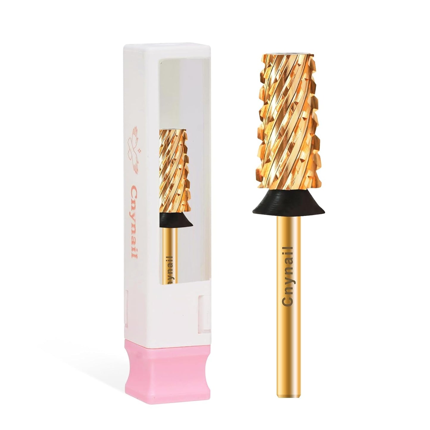 3/32" Large Tapered Barrel Flat Bit Tungsten Carbide Nail Drill Bit Safety Bit for Gel & Acrylic Removal, 2- Way Rotating Efile Tip, Salon Electric File Accessory (XC Girt, Gold)