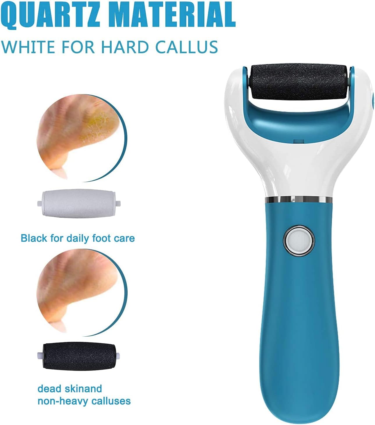 Electric Foot File Callus Remover Professional, 2-Speed Rechargeable Pedicure Tool for Remove Calluses, Dry, Hard, Dead, Cracked Skin, includes 2 Coarses (blue)
