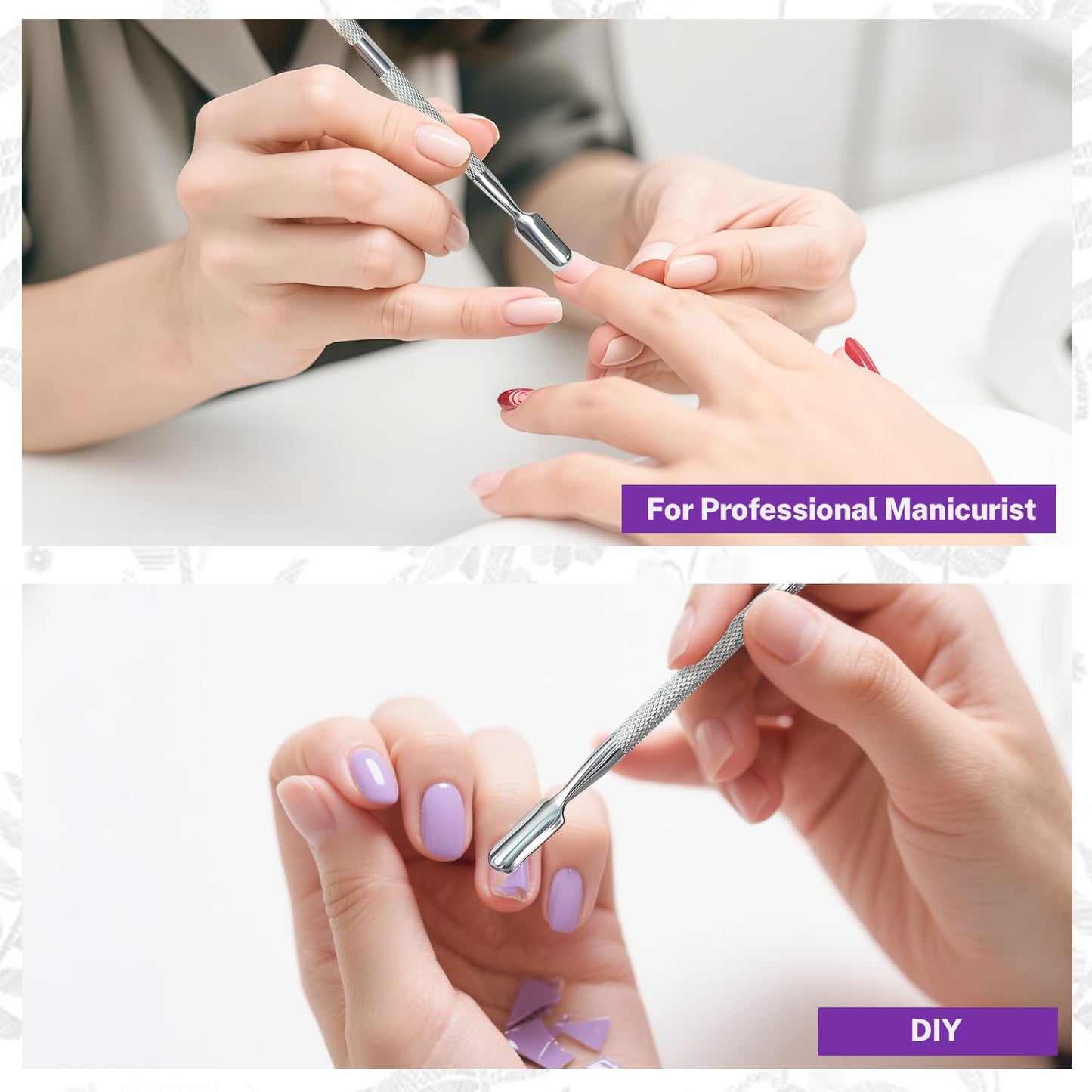 5Pcs Cuticle Pusher Remover and Cutter, Creatiee Double Ended Stainless Steel Cuticle Cleaner Nail Gel Polish Removal, Manicure Pedicure Nail Tools for Fingernails Toenails - Professional & Durable