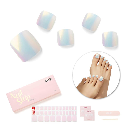 NAILOG Semi Cured Gel Nail Strips, Toe Nail Polish Strips with Glossy Gel Finishing | Buy 3 Get 1 UV Lamp| 32 Pieces Long Lasting Pedi Stickers | Pink Moonlight