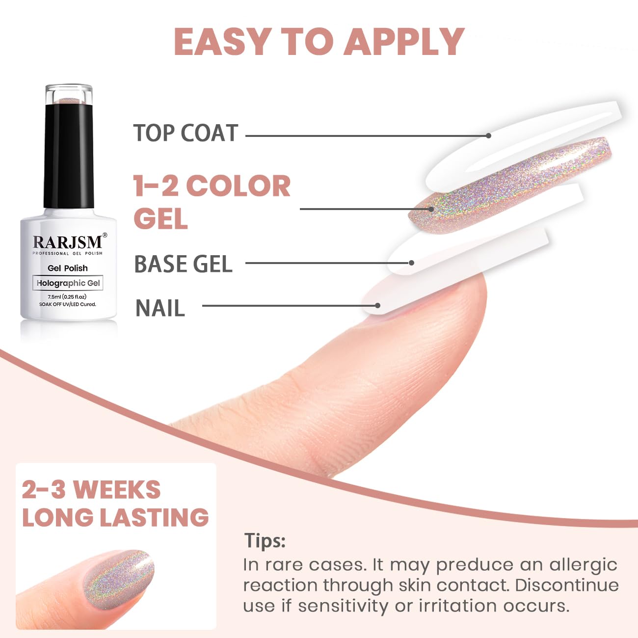RARJSM Holographic Gel Nail Polish Light Purple Pink Rainbow Glitter Reflective Iridescent Gel Polish Curing Required Unicorn Mirror Chrome Laser Effect Soak off for Summer Salon Home Manicure 7.5ML