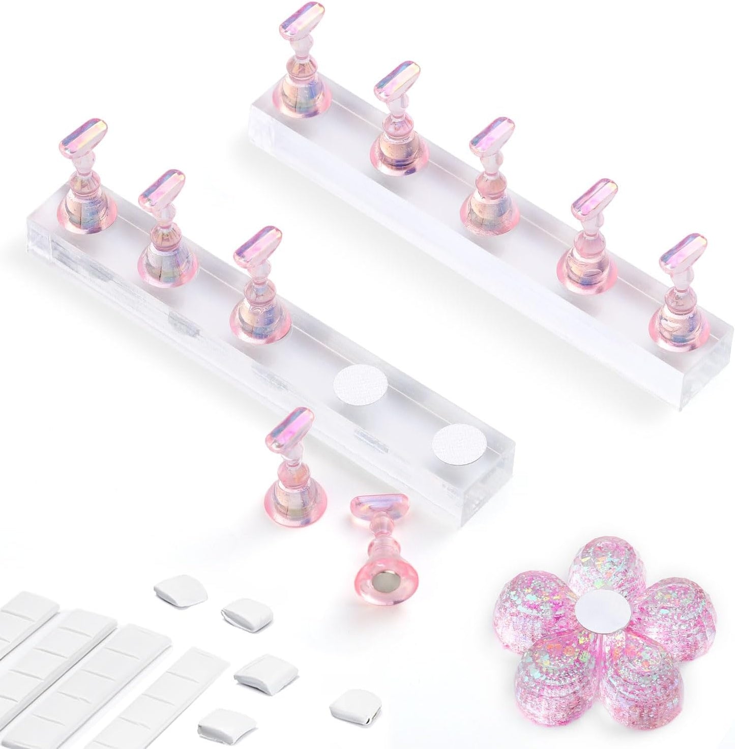 Etercycle Nail Stand Acrylic Nail Art Display Stand Practice Nail Holder for Painting Nails Practice Stands with Reusable Putty (Pink)