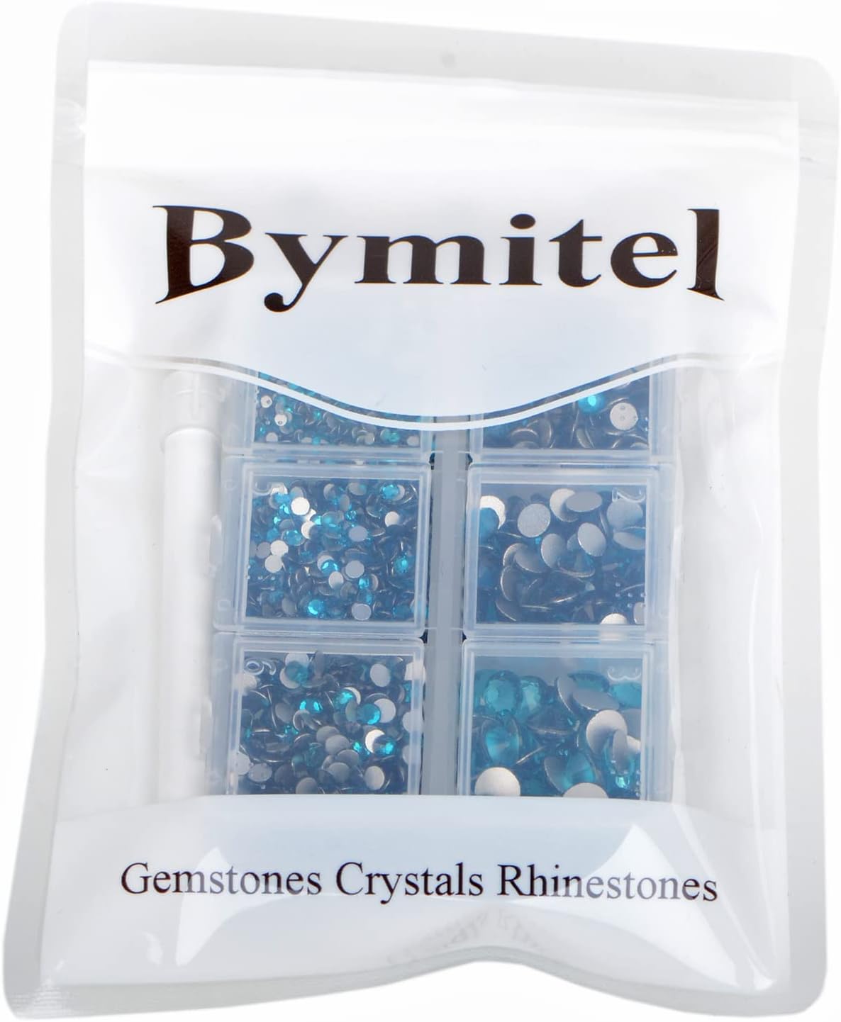 Bymitel 5000 Pieces 6 Mixed Sizes Glue Fix on Glass Rhinestones Round Crystal Gems Flatback for DIY Jewelry Making with one Picking Pen (6-Sizes 5000PCS, Blue Zircon)