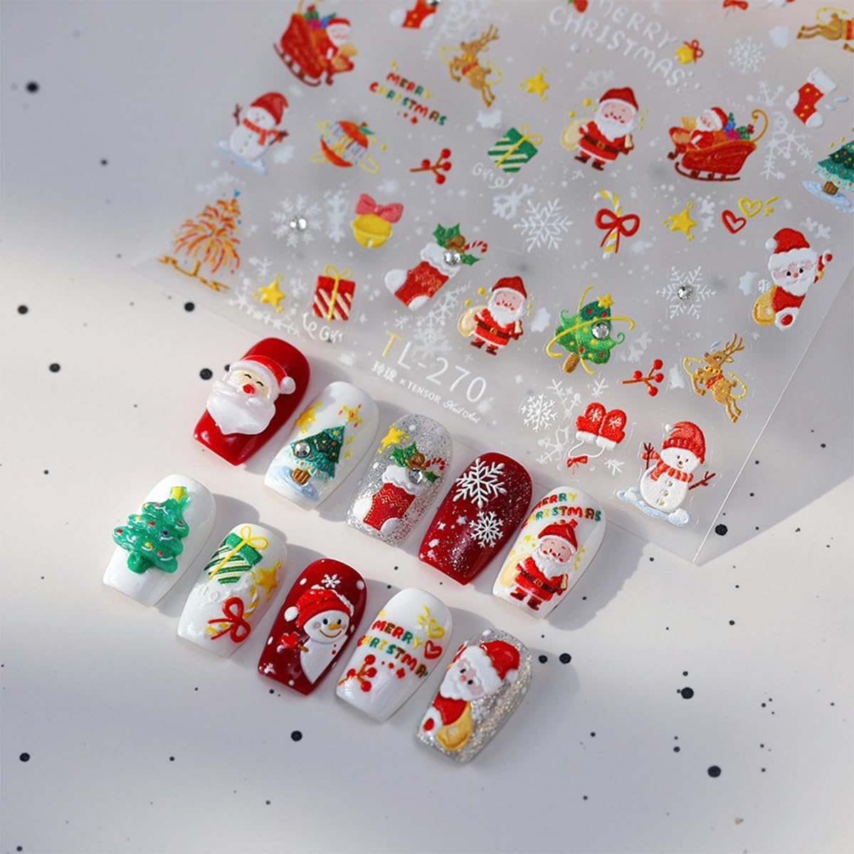 Christmas Nail Art Stickers 5D Embossed Xmas Nail Stickers Self-Adhesive Snowflake Santa Claus Christmas Tree Snowman Nail Decals for Women Girls Winter Holiday Manicure DIY Nail Supplies