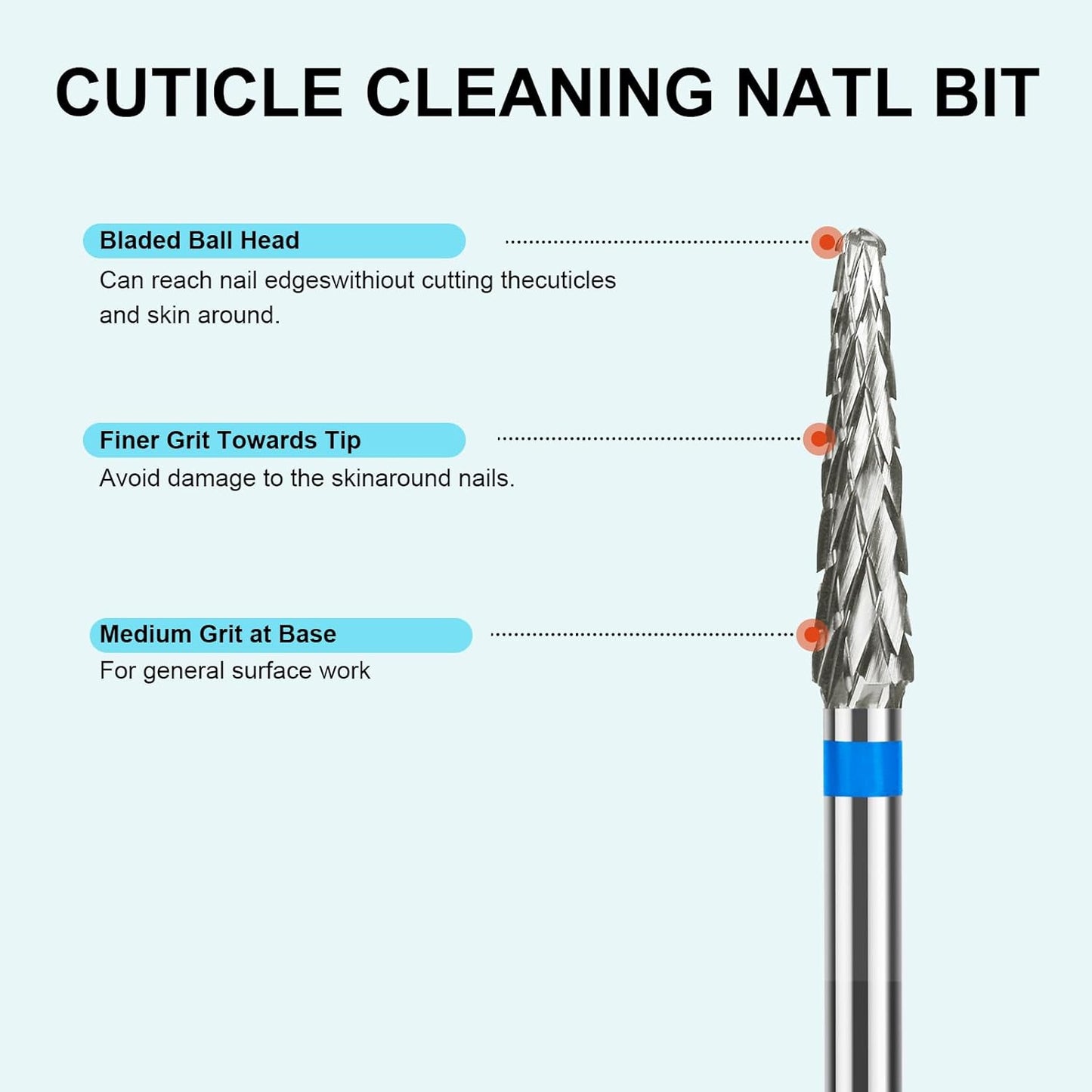 3/32" Small Cone Clean Medium Grit Carbide Cuticle Cleaner Bit for Electric Nail Drills – Professional Manicure Tool for Nail Salons and Home Use (M Grit. Silver)