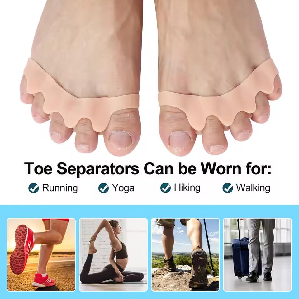 2 Pcs Toe Separators for Women & Men - Silicone Children Newborn Adult Toe Spacers for Overlapping Toes, Bunions, Hammer Toe, Toe Straightener for Foot Pain Relief ([12 years old - adult] Skin)