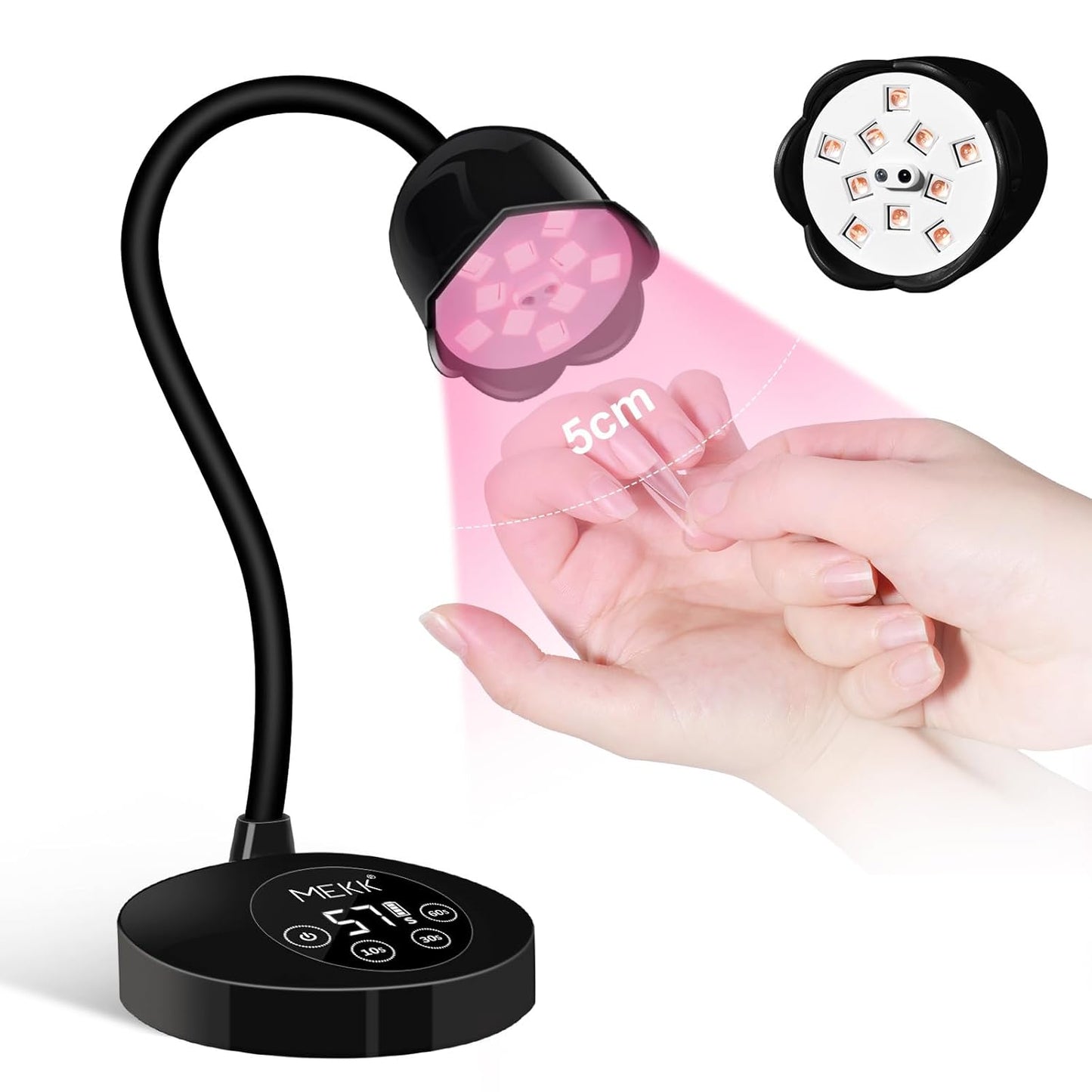MEKK Gooseneck UV Nail Lamp Cordless Mini UV Light for Gel Nails with Auto Sensor,Professional Flash Cure Lamp 30W Single Nails Light with Three Timers (10s/30s/60s) Salon & Home DIY Use-Black