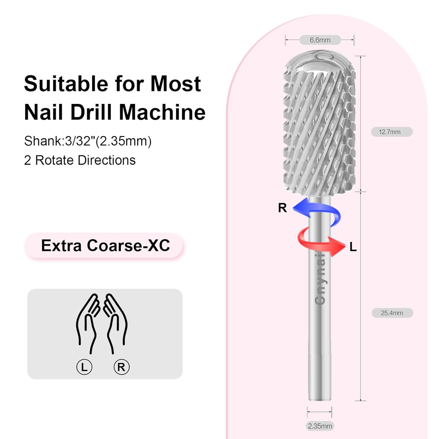 3/32" Large Barrel Smooth Round Top Tungsten Carbide Nail Drill Bit Safety Bit for Gel & Acrylic Removal, 2-Way Rotating Efile Tip, Salon Electric File Accessory (XC Grit, Silver)