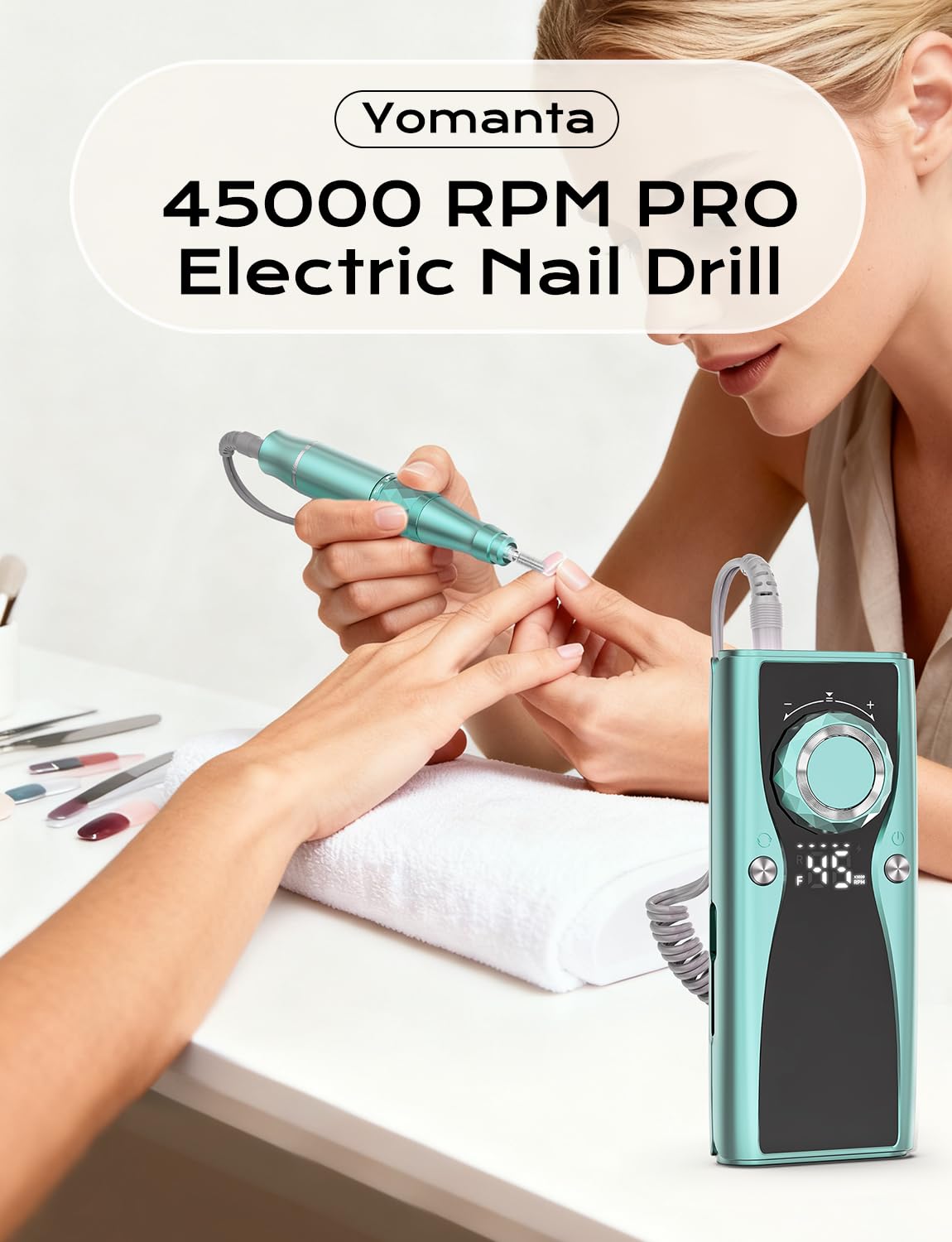 Electric Nail Drill Professional Kit: 45,000 RPM USB Rechargeable Efile Nail Drill Nail File with 12 Bits for Polishing Gel/Acrylic Nails- Portable Manicure Tool Set for Salon/Home-Green