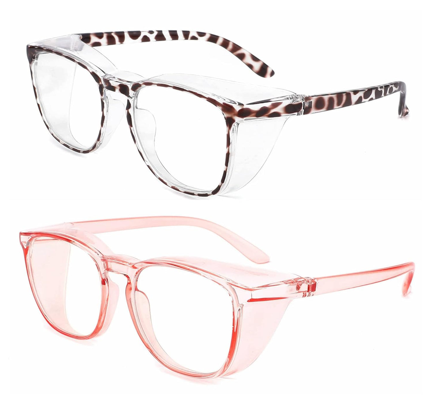 Alsenor Safety Glasses Anti Fog Goggles Protective Eyewear Blue Light Blocking Anti Dust UV Protection Glasses For Men Women (2 Pack (New Leopard + Pink))