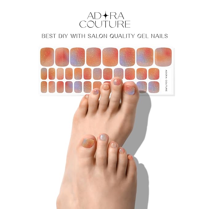 Semi Cured Gel Nail Strips - 32 pcs Gel Pedicure Stickers, Easy to Apply & Remove Toenail Stickers, Salon Quality at Home & Long Lasting - UV Nail Lamp Required - Glitter Haze P