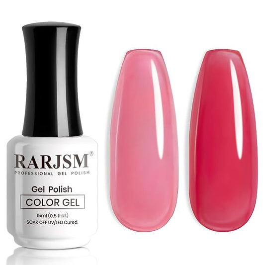 RARJSM Nude Gel Nail Polish Cherry Pink Sheer Neutral Skin Tone Color Ice Jelly Clear Pink Gel Polish Transparent Nail GelPolish Soak off UV LED Cured for Home Salon DIY Manicure 15ml Single Bottle