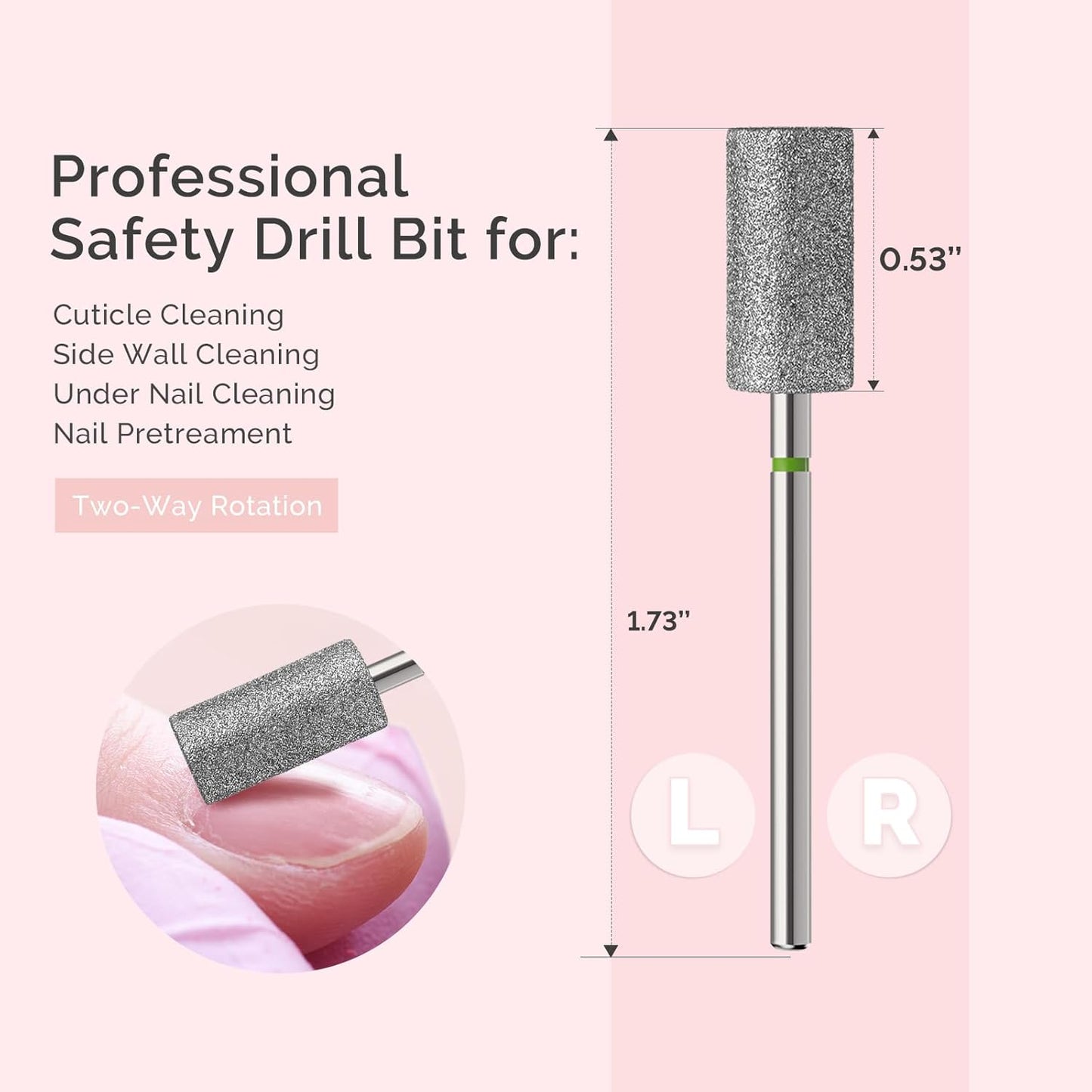 MelodySusie 6.5mm Barrel Shape Cuticle Clean Nail Drill Bit 3/32'', Professional Safety Carbide Diamond Under Nail Cleaner for Cuticle Dead Skin Nail Prepare, Beginners Bits, Series Bit-S, Coarse