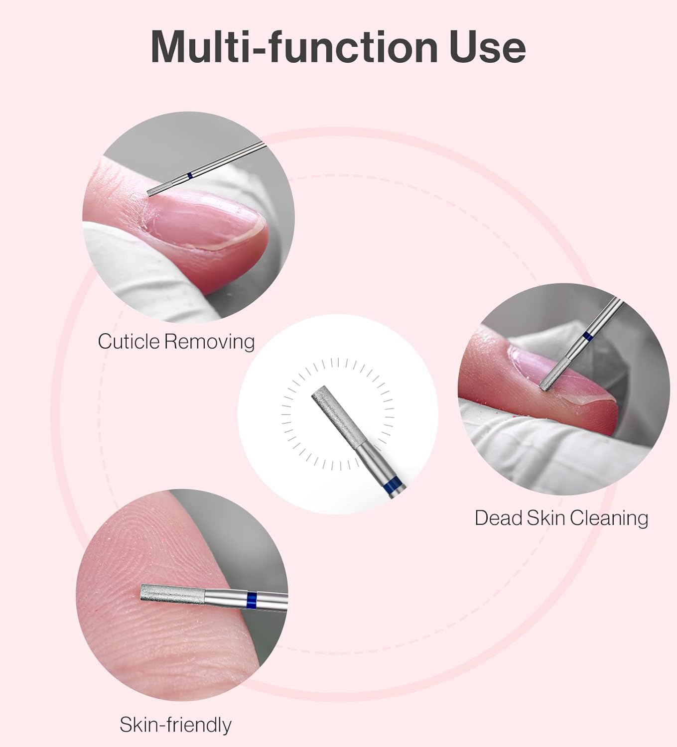 MelodySusie 2mm Barrel Shape Cuticle Clean Nail Drill Bit 3/32'', Professional Safety Carbide Diamond Under Nail Cleaner for Cuticle Dead Skin Nail Prepare, Beginners Bits, Series Bit-S, Medium