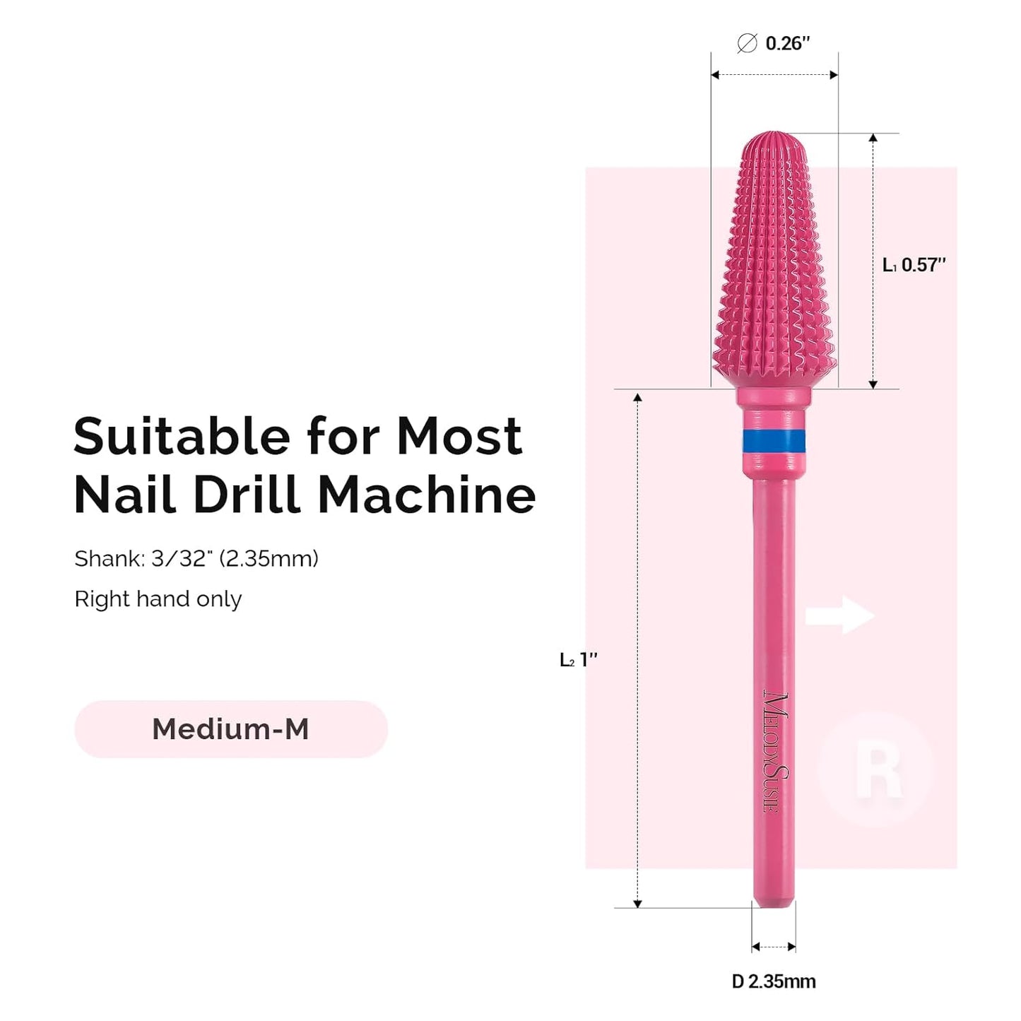 MelodySusie Professional Tornado Nail Drill Bits, 3/32'' Carbide Tungsten Multi-function Bits, Suitable for Manicure Pedicure Cuticle Gel Polishing, Salon Bits, Pink Blossom, Series Bit-X, Medium