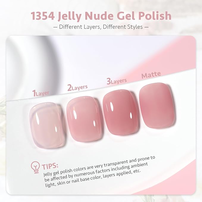 GAOY Sheer Maroon Gel Nail Polish, 16ml Jelly Pink Burgundy Translucent Color 1354 UV Light Cure Gel Polish for Nail Art DIY Manicure and Pedicure at Home