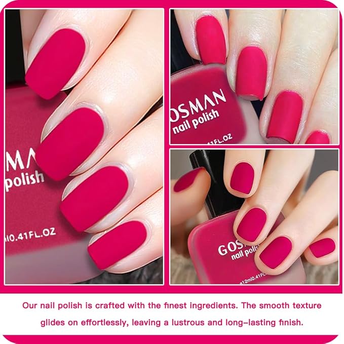 12ml Hot Pink Matte Nail Polish, Quick Dry Nail Lacquer for Nail Art Varnish, Mist Effect Matte Finish Velvet Nail Polish, 0.41 fl oz (Hot Pink, 0.41 fl oz)