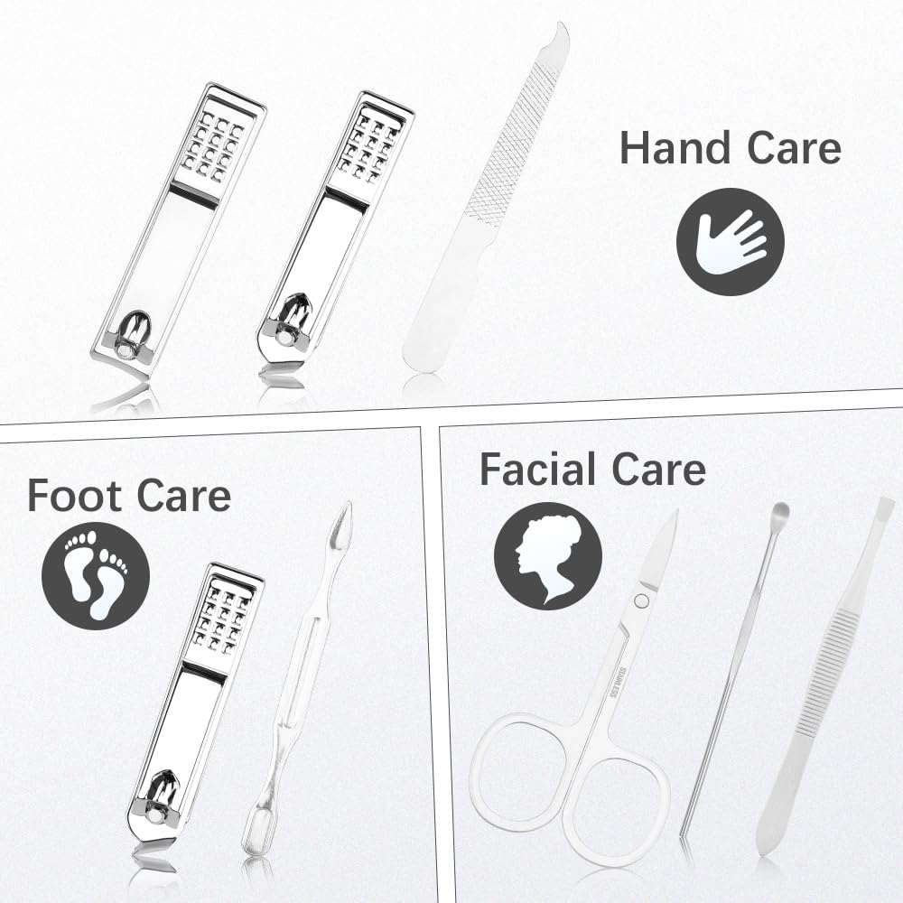 Manicure Set, Nail Clipper Set 7 in 1 Manicure Kit Stainless Steel Nail Clipper Kit Pedicure Kit Portable Nail Grooming Kit Fingernail Toenail Clippers for Men Husband Boyfriend Women Silver
