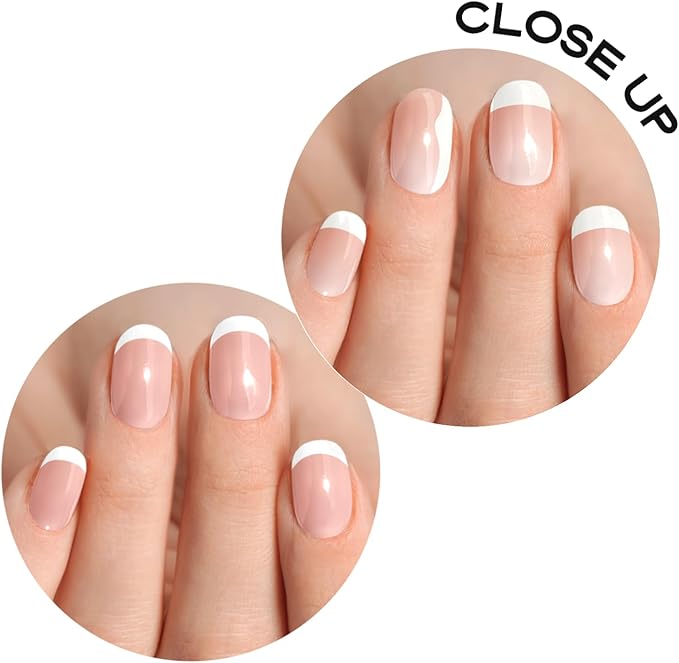 Semi Cured Gel Nail Strips with 30 Pieces - Salon Quality Manicure Kit for Women Easy Application Wraps Includes Prep Pads Nail File Wooden Stick, UV Light Required (French. Love)
