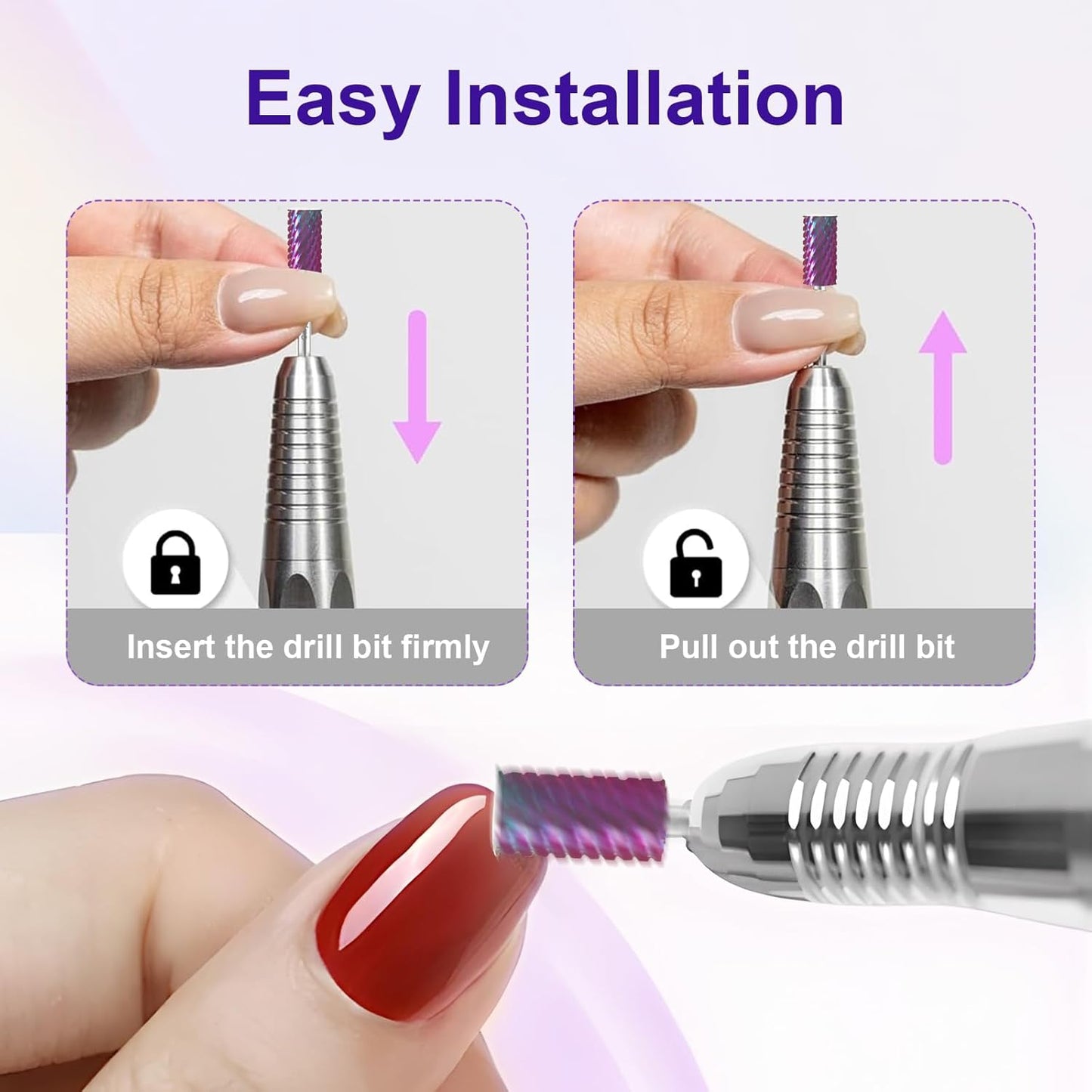 3/32" Large Barrel Bit Tungsten Carbide Nail Drill Bit Safety Bit for Gel & Acrylic Removal, 2- Way Rotating Efile Tip, Salon Electric File Accessory (XXC Girt, Purple)