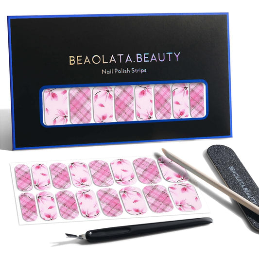 Nail Polish Strips, 32PCS Salon Quality Wraps, Long Lasting Gel Nail Stickers for Women Easy Apply& Remove (Pink Romance)