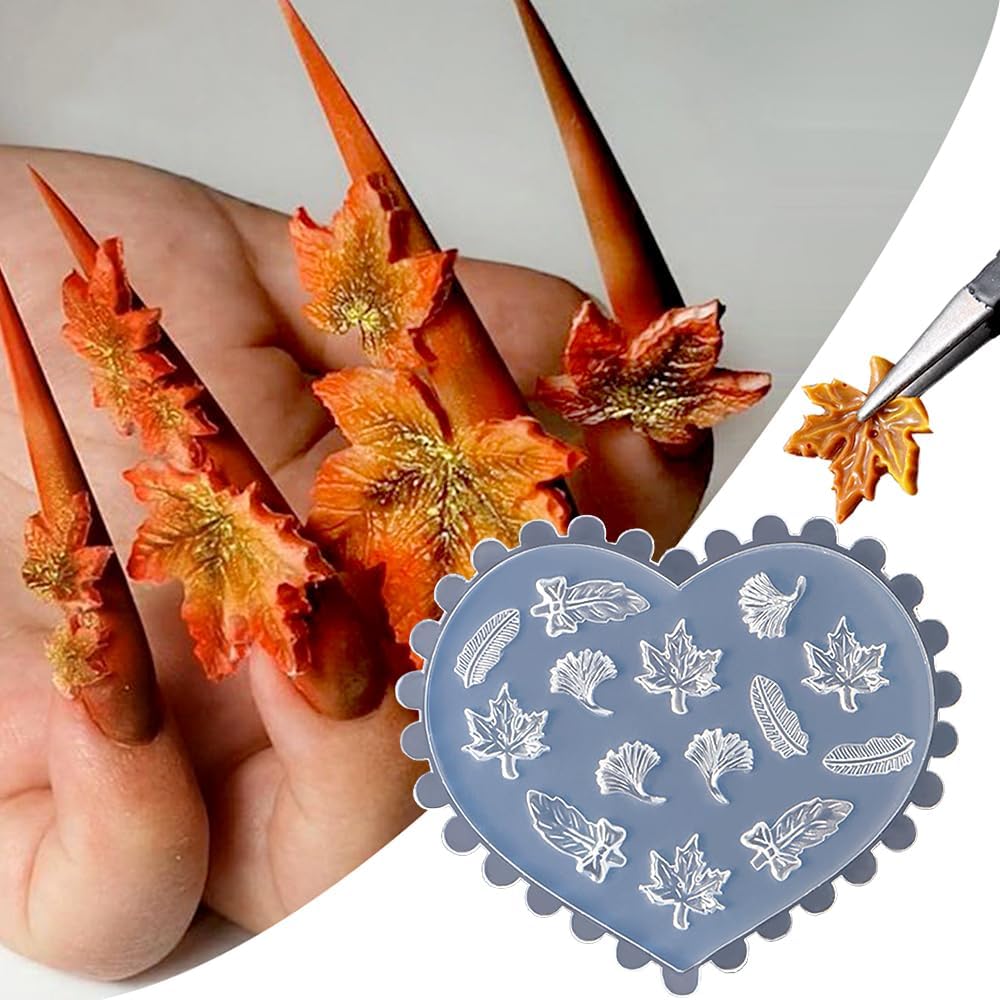 3D Maple Leaf Nail Design Silicone Nail Molds Autumn Leaves Nail Charm Molds Resin Molds Fall Maple Carving Template Silicone Molds for Nail Art Mold Nail Stencils Nail Supplies Nail Accessories