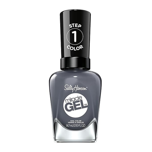 Sally Hansen Miracle Gel Salon Quality Nail Polish | Gel-Like Formula, Two-Step System, No UV Light Needed, Long Lasting | Opaque, Shiny | 809 Slate-R Girl | Dark Gray Nail Polish
