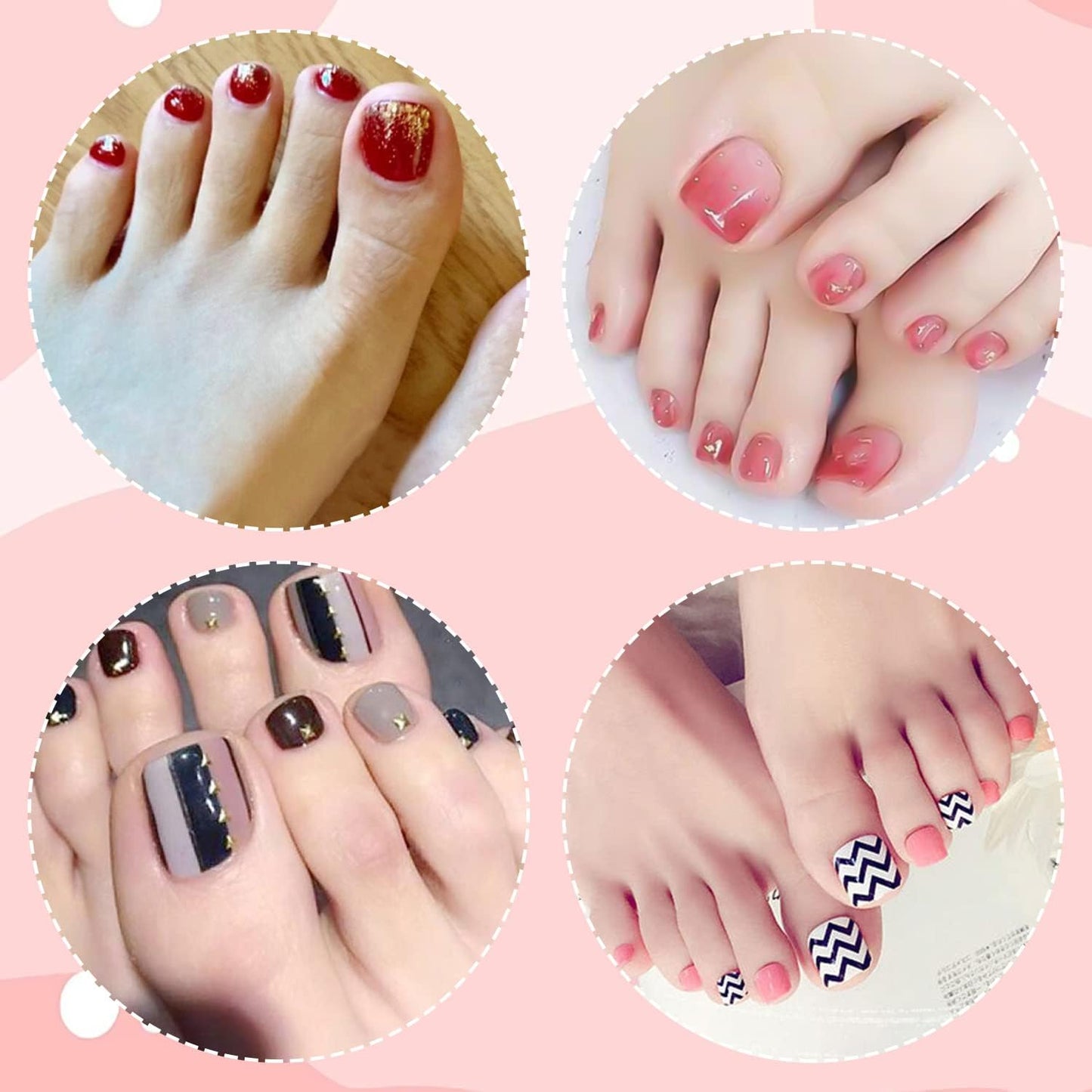 DANNEASY 16 Sheets Toe Nail Stickers Full Nail Wraps Ombre Toenail Polish Strips Self Adhesive Toes Nail Polish Stickers Gel Nail Strips Manicure Sticker with Nail File, Cuticle Stick
