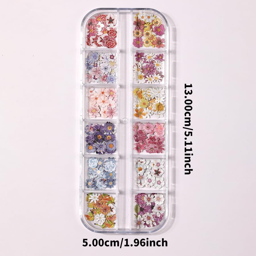 300pcs 3D Flower Nail Art Sequins Decals Colorful Mixed Flowers Leaves Design Slice Nail Flowers Ultra Wood Pulp Flakes Sequins 3