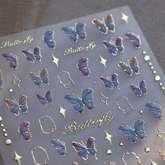 Butterfly Nail Art Stickers Decals Butterfly Nail Stickers Blue Shinny Butterfly Nails Design 5D Embossed Self Adhesive Nail Decals Butterfly Stickers for Women Girl DIY Manicure Nail Art Decorations