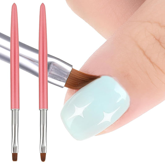 cobee Nail Clean Up Brush, 2PCS Nail Art Clean Up Brushes Nail Painting Brushes Nail Remover Brush Nail Pen Painting Tools for Nail Art Design Manicure Mistake Cleaning(Round, Angled, Rose Red)